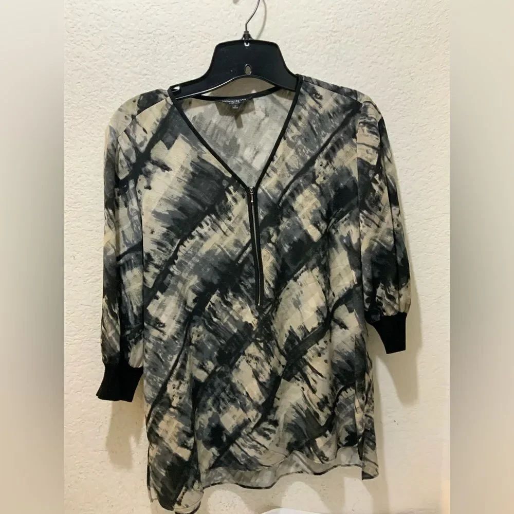 Lafayette 148 Black and White Abstract  Pattern Silk Top Size P